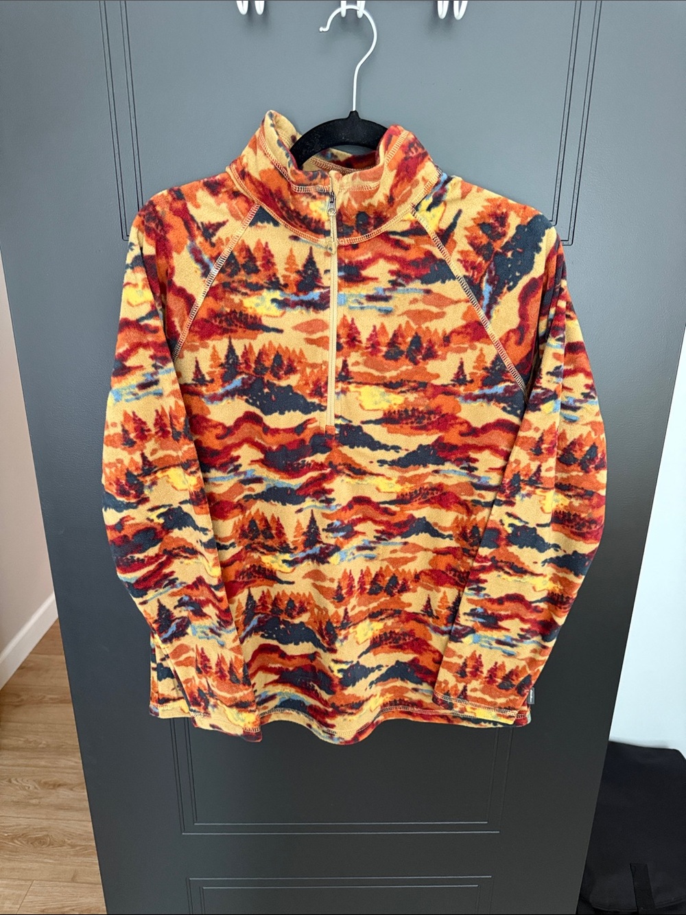 Eddie Bauer Women's Fleece Half-Zip in Rust Yellow dark teal Scenic Print